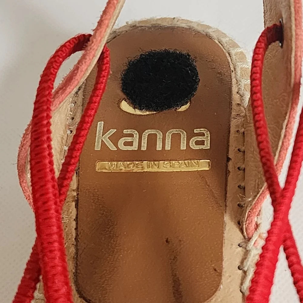 KANNA‎ Coral Red Floral Embroidered Espadrilles Size 39 8.5